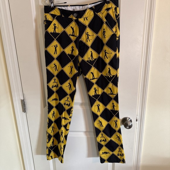 Royal & Awesome Other - Royal & Awesome Golf Pants Men's 32x30 Swing Under Construction‎ Yellow & Black